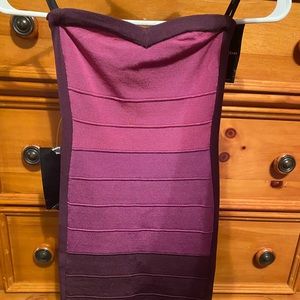BEBE purple ombré strapless bodycon dress